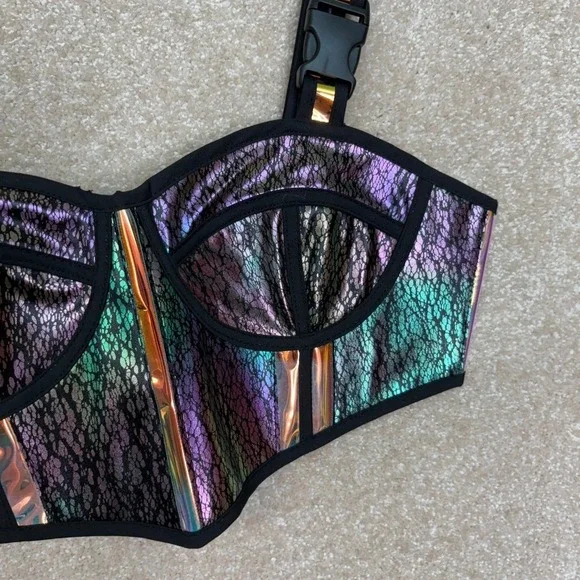 Dolls Kill Holographic Lace Crop Top - Picture 3 of 8